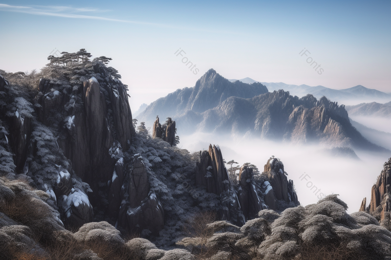 黄山雪松山峦巍峨雄奇峥嵘崔嵬美景,高清,摄影图,摄影图片,图片大全,摄影图免费下载